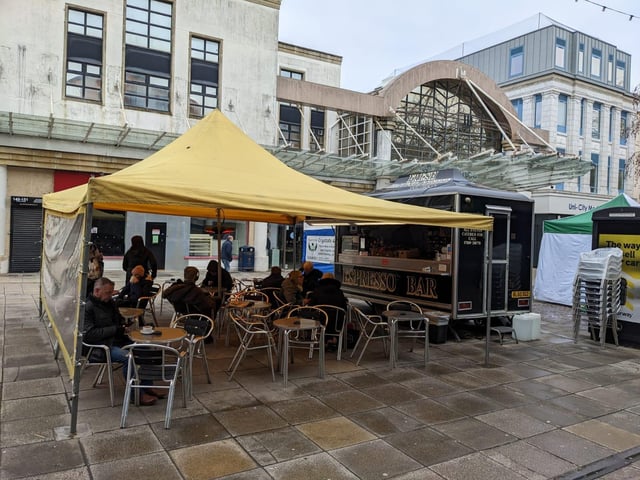 Espresso Bar is an independent coffee trailer which is open from Monday to Saturday on Commercial Road. A flat white costs £2.40.