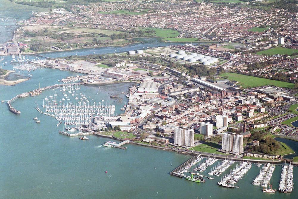 Aerial of Gosport Marina in 1998.