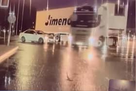 Screenshot of dash-cam footage showing a lorry making a dangerous U-turn on a busy Portsmouth junction. Picture: Kate Tyrrell