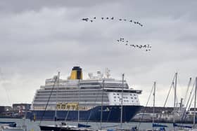 Saga cruise ship leaving Portsmouth on Tuesday, February 28. Picture: Sarah Standing (280223-401).