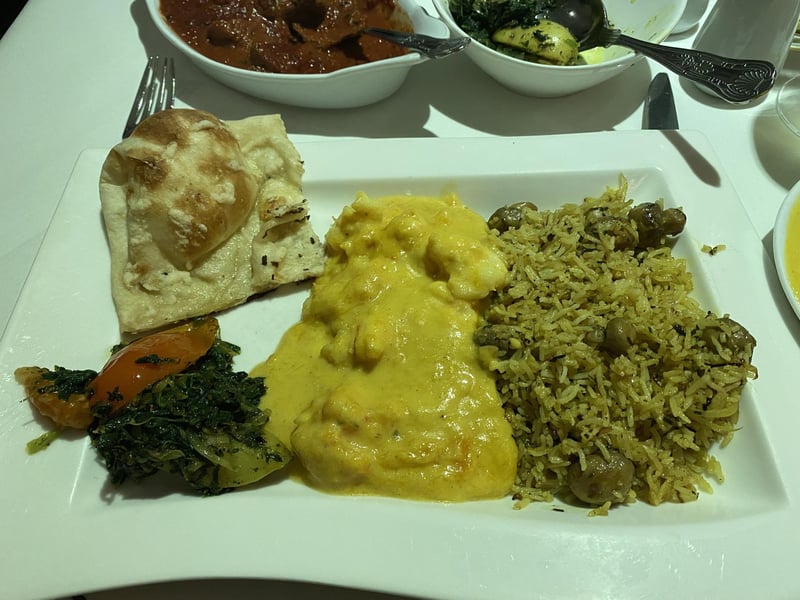 Bombay Bay, received four votes from our readers. Pictured is 'The Chom Chom, which could be likened to the traditional Korma Succulent prawns in a rich and creamy sauce, complemented with mango, alongside rice with whole mushrooms.