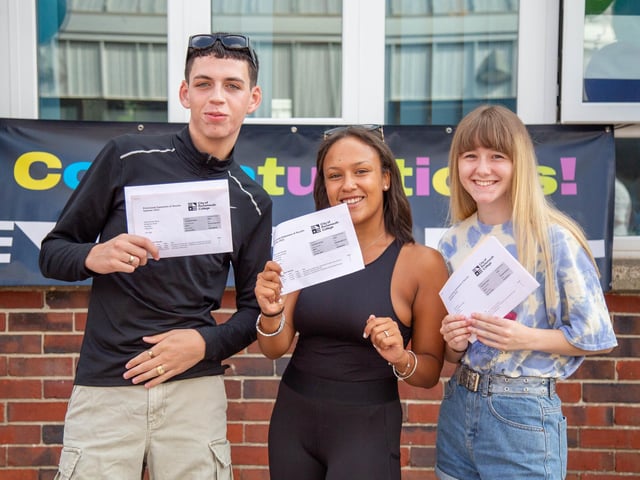 From left: Ethan Molloy - A, B,A, - Maisie Kithakye -A* and 2 As, and Katie Burns - A*, A,B, at Portsmouth College, Tangier Road
Picture: Habibur Rahman