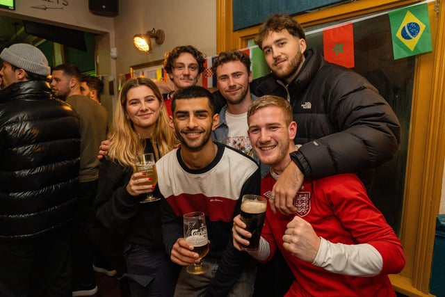England fans before kick off in the Leopold Tavern in Southsea. Picture: Matthew Clark