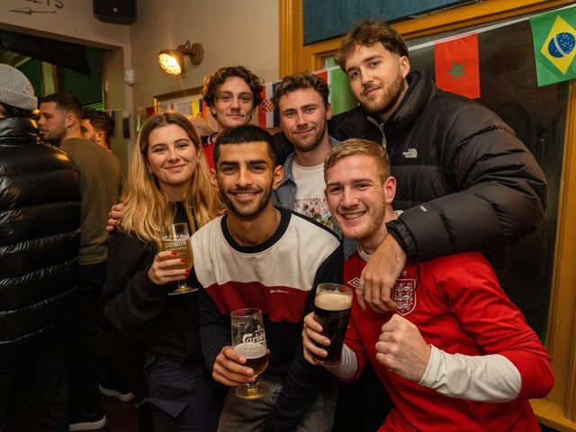 England fans before kick off in the Leopold Tavern in Southsea. Picture: Matthew Clark