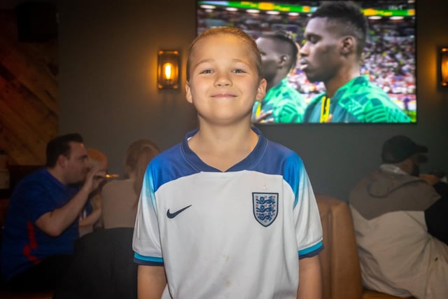 Pictured - Young England fan Ryder Miller, 10, before the match started. Photos by Alex Shute.