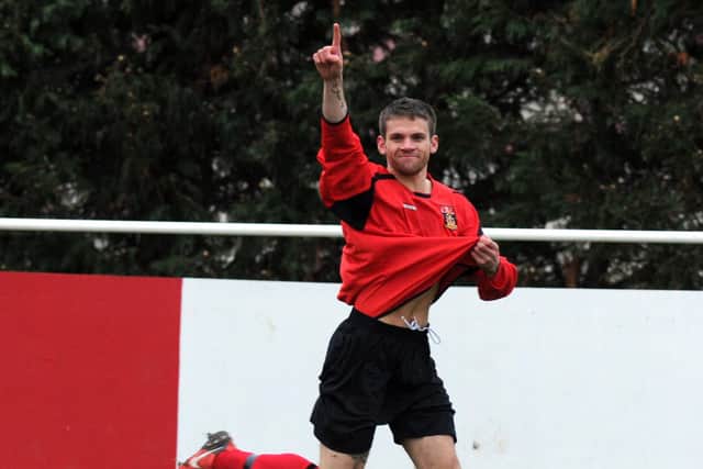 Gary Austin celebrates scoring for Fareham against Fawley at Cams Alders in 2010. Picture: Paul Jacobs