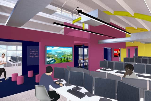 A computer generated image of the proposed gaming studio.
