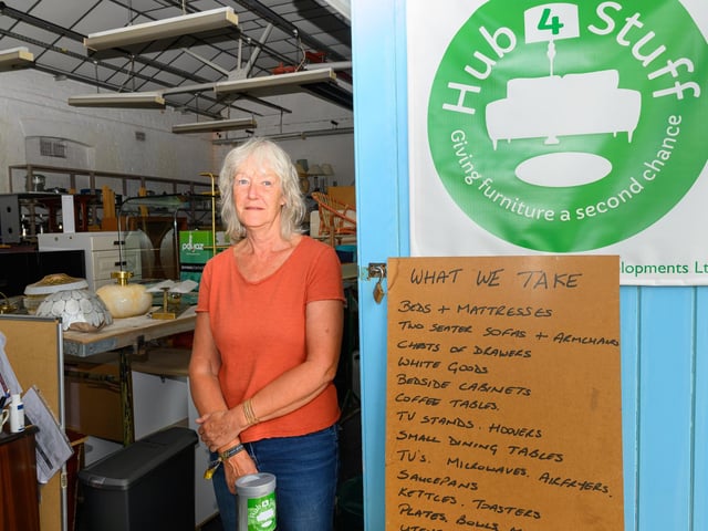 Fiona Cook of the Hub4Stuff charity located on the site of the former hospital. The charity saves furniture from landfill and supplies people with low income good quality furniture and household goods at no cost. Picture: Keith Woodland (070921-17)