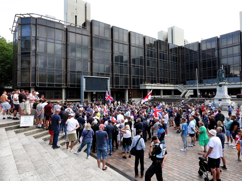 Protestors at Guildhall Square, Portsmouth. Picture: Chris  Moorhouse (030824-40)