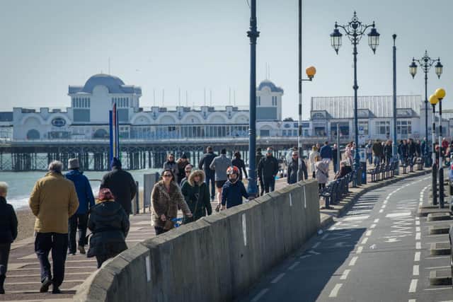 Hundreds of beachgoers were seen to ignore the government's social distancing advice at Southsea beach on Sunday. Picture: Habibur Rahman