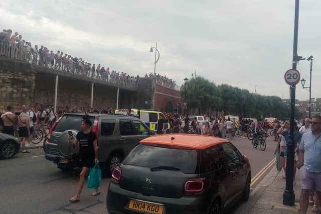 Youths at the Hot Walls in Old Portsmouth on July 25, 2019, at around 4.40pm as police are seen making an arrests.