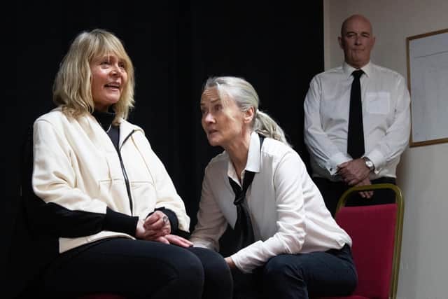 Ceri Christensen Jones, Kia Wilson and Kevin Cordell in Swipe Right by Sophie Nickerson. Photo by Yvonne Maxwell