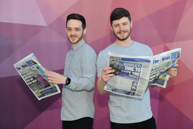 (l-r) Founders of Digital Dinos Reece Matthews (23) and Carl Hewitt (23).

Picture: Sarah Standing (230421-7305) 