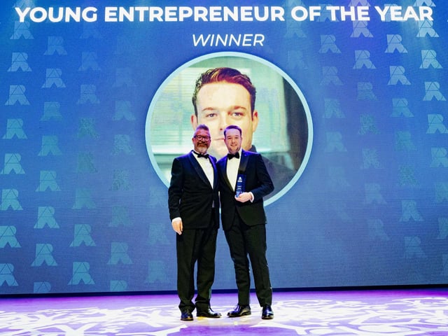Mark Collins of Nation Radio with Ben O'Nion, the Young Entrepreneur of the Year.  Picture: Keith Woodland (270321-172)