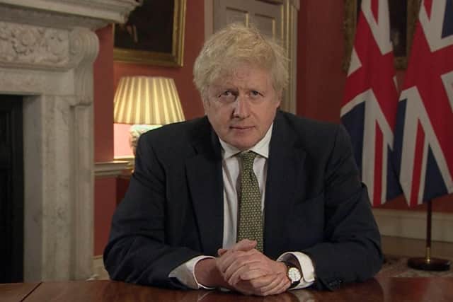 Prime Minister Boris Johnson making a televised address to the nation from 10 Downing Street. Picture: PA Video/PA Wire