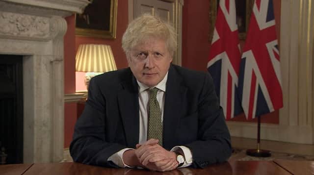 Prime Minister Boris Johnson making a televised address to the nation from 10 Downing Street. Picture: PA Video/PA Wire