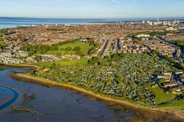 Drone pictures of allotments at Milton and the shoreline. Picture: Solent Sky Services