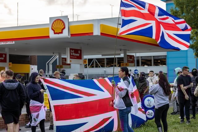 Anti-immigration protest formed near the UK Border Agency Building in Portsmouth. Picture: Mike Cooter (070824)