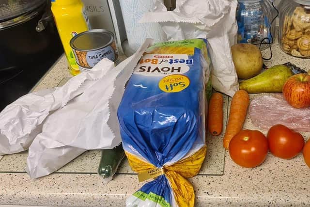 The food parcel sent to Kayleigh Maree Jeffery which she said was to feed one of her children for nine days.