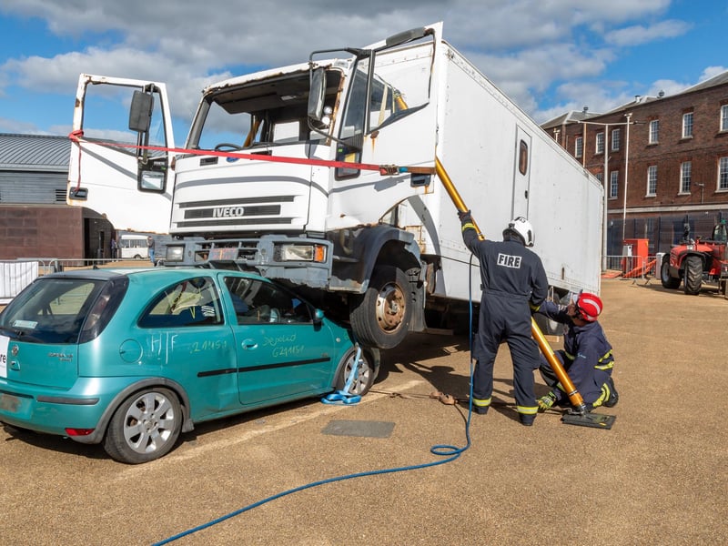 Firefighters demonstrating heavy vehicle extrication during the UKRO event at Portsmouth Historic Dockyard. Picture: Mike Cooter (280924)