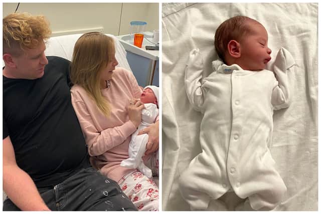 Jessica Powell and Ashley Twells with baby Ashley Junior Twells. Picture: QA Hospital