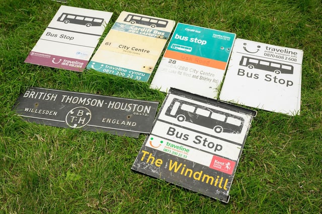 Pictured is: Antique bus stop signs.

Picture: Keith Woodland