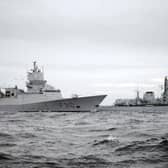 Norwegian Navy warship HNoMS Fridtjof Nansen, pictured front, supported by Portsmouth-based frigate HMS Lancaster in the Arctic Circle. Photo: Royal Navy