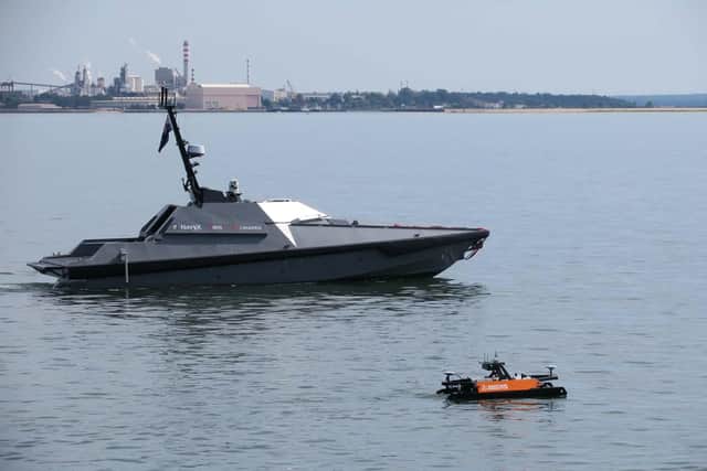 The Madfox boat pictured at sea with another smaller craft during the Nato training exercise. Photo: Royal Navy