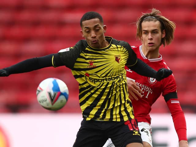Ryley Towler in Championship action for Bristol City against Watford in February 2021. Picture Marc Atkins/Getty Images