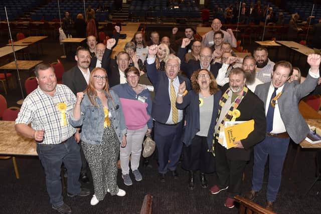 Liberal Democrats celebrate gaining a seat and remaining the largest party Picture: Sarah Standing (040523-3262)
