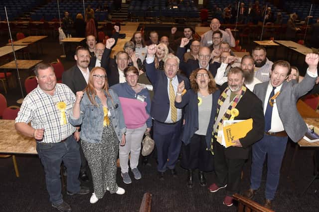 Liberal Democrats celebrate gaining a seat and remaining the largest party Picture: Sarah Standing (040523-3262)