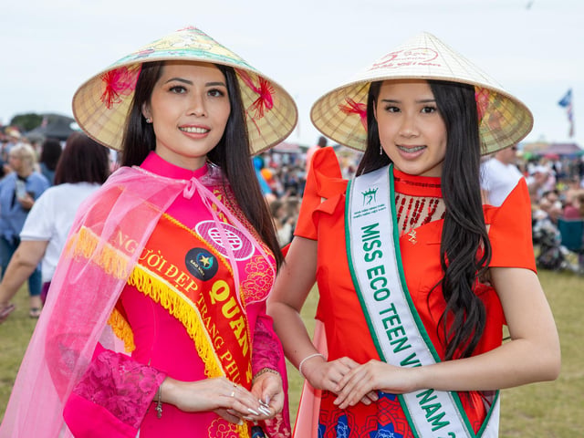 Southsea Common was transformed this weekend into a Thai craft and food extravanganza for the whole family. Pictured - Miss Vietnam 2024 Huyen Vu and Miss Eco Teen Vietnam 2023 Anna Hoang Photos by Alex Shute