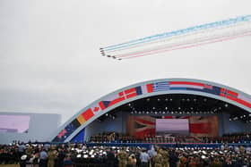 The Red Arrows flay past over Southsea Common on June 5, 2019 for D-Day 75.