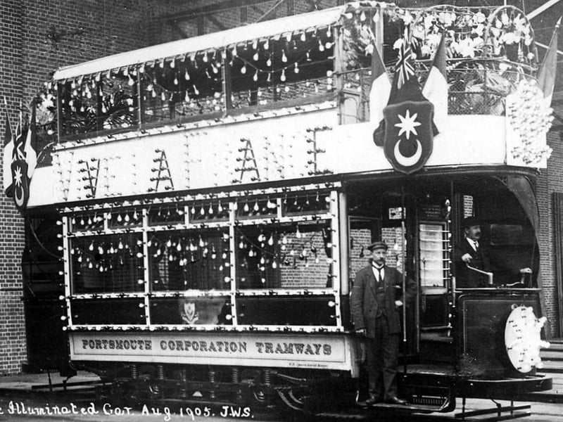 Portsmouth Corporation Tramways Illuminated tram in August 1905