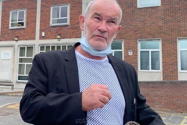 Stephen Fisher, 63, of Kingston Road, Fratton, accused of harassing a Portsmouth City Council anti-social behaviour officer pictured outside Portsmouth Magistrates Court on 27 August 2020.
Picture: Ben Fishwick