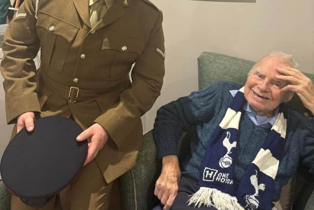 Army serviceman Alex visits 100 year old veteran