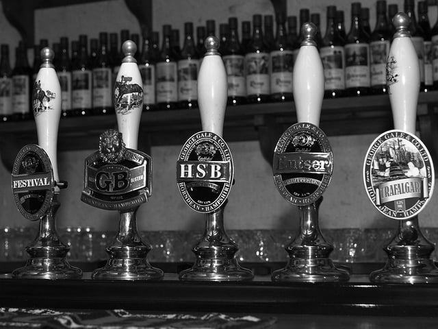 Gales Brewery at Horndean 3rd October 2003. Gales badges on beer pumps. Picture: David Garvey 033382-10