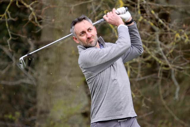 Blackmoor GC’s Mark Burgess tees off during the 2019 Selborne Salver event at his home club. Picture: ANDREW GRIFFIN / AMG PICTURES