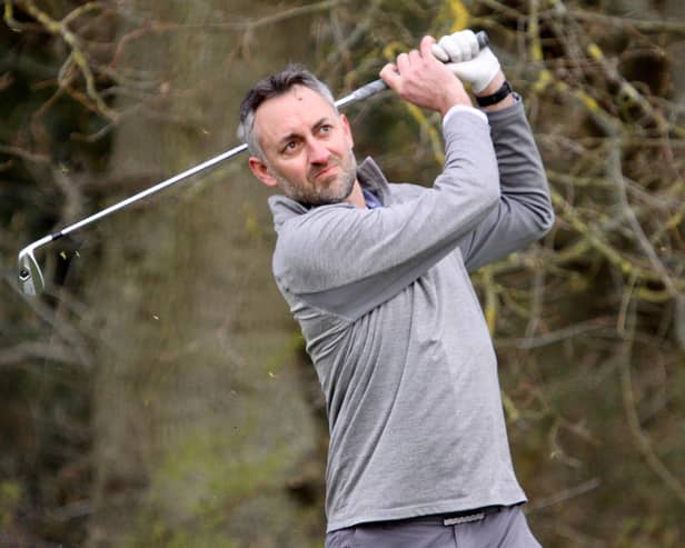 Blackmoor GC’s Mark Burgess tees off during the 2019 Selborne Salver event at his home club. Picture: ANDREW GRIFFIN / AMG PICTURES