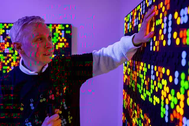 Visually impaired Portsmouth artist Clarke Reynolds at his new solo exhibition, Journey by Dots, which is on at Aspex from 8 April to 26 June 2022.