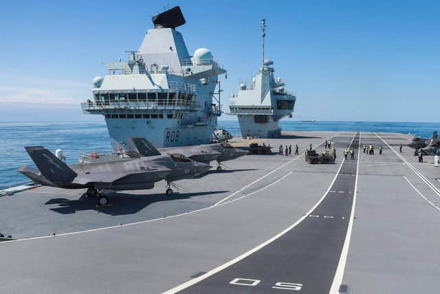 Four F-35B stealth jets on HMS Queen Elizabeth's deck. Photo: Royal Navy