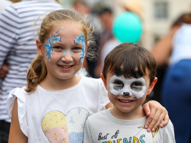 Evie Kiddell, 8, and her brother Frankie, 4. Stoke Road Festival, GosportPicture: Chris Moorhouse (jpns 150923-30)