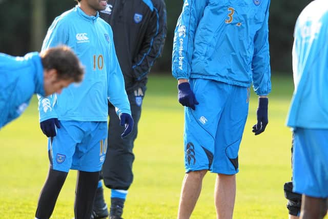 Jermaine Pennant, Tony Adams and Peter Crouch during a Pompey session