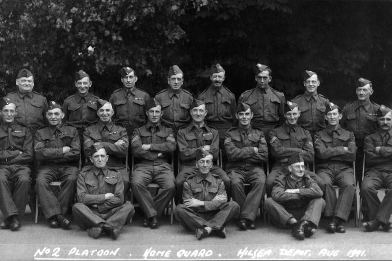 No2 Platoon, Home Guard, Hilsea Depot 1941. 
Seated row, 6 from left is Sgt Joseph Ellis of Wymering
