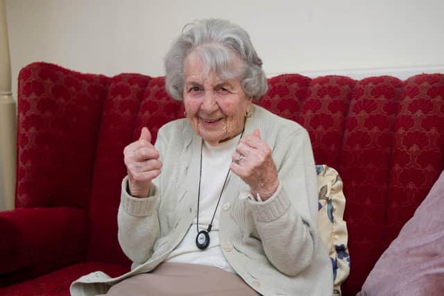 Eunice Forhead, born in Portsea is celebrating her 108th birthday. Pictured:  Eunice Forhead at her home in Portsea, Portsmouth on Wednesday 12 January 2022. Picture: Habibur Rahman.