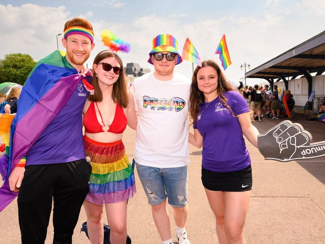 Pictured is: A group preparing to march in the Portsmouth Pride parade.
Picture: Keith Woodland