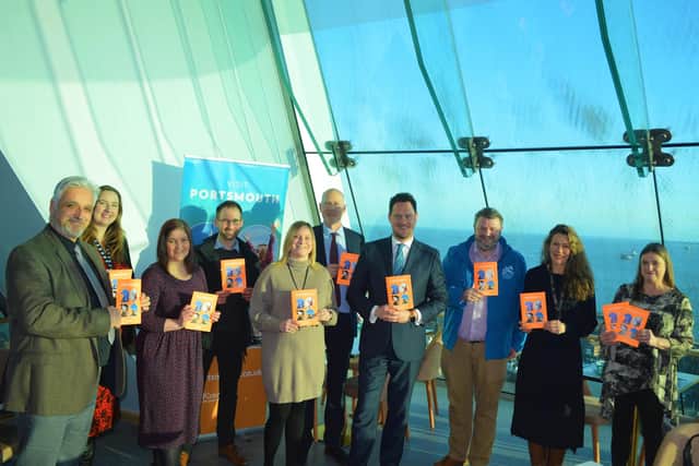 English Tourism Week launch at Spinnaker Tower.Left to right: Andy Grays Portsmouth Guildhall Trust, Celise Galloway Mary Rose Museum, Kelly Haswell Portsmouth Guildhall Trust, Ross Fairbrother D-Day Story, Bobbie Oldfield Spinnaker Tower, Matthew Sheldon National Museum of the Royal Navy, Stephen Morgan MP, Dominic Jones Mary Rose Museum, Yvonne Clay Gunwharf Quays, Jane Singh Portsmouth City Council. 