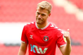 LONDON, ENGLAND - MAY 09: Jayden Stockley of Charlton Athletic reacts during the Sky Bet League One match between Charlton Athletic and Hull City at The Valley on May 09, 2021 in London, England. Sporting stadiums around the UK remain under strict restrictions due to the Coronavirus Pandemic as Government social distancing laws prohibit fans inside venues resulting in games being played behind closed doors. (Photo by Jacques Feeney/Getty Images)