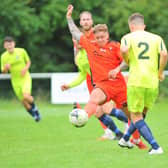 Jake Raine, pictured in FA Cup action against Horndean last month, is available after a four-game suspension for Tuesday's Wessex Premier meeting.