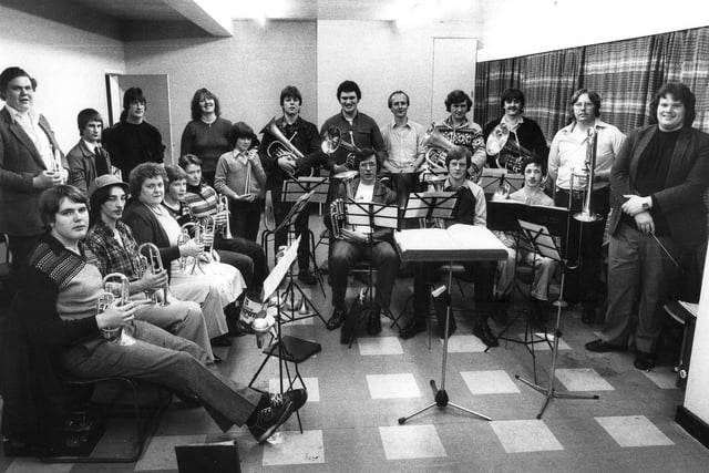 The Askern Colliery Band get together for rehearsals in February 1982